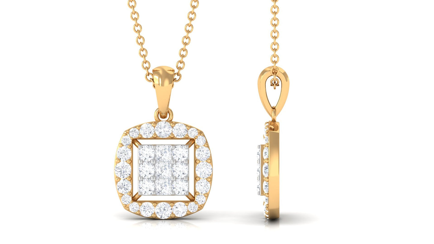 Round and Princess Cut Moissanite Pendant in Illusion Setting