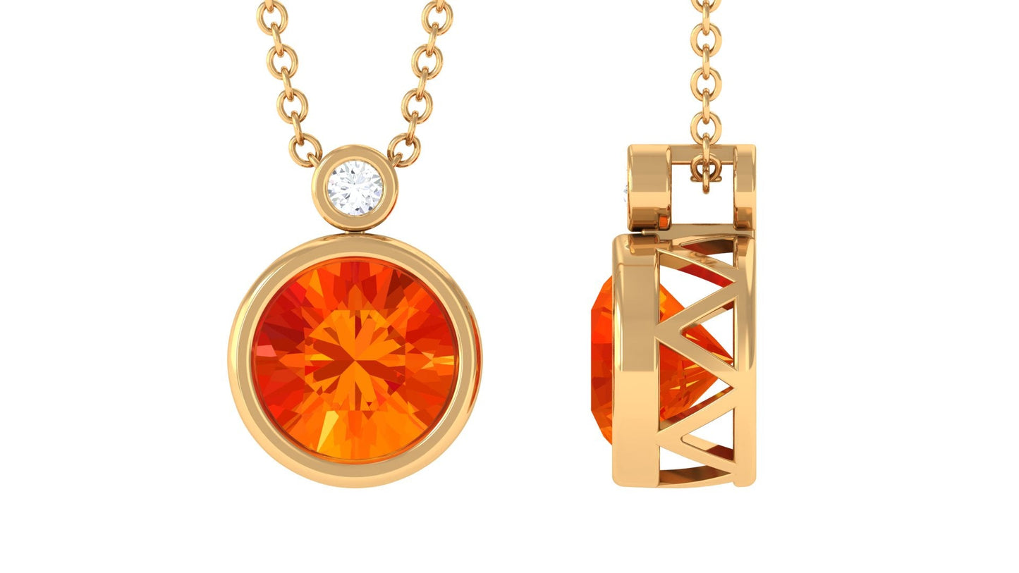 2.25 Carat Lab Grown Orange Sapphire Necklace in Bezel Setting