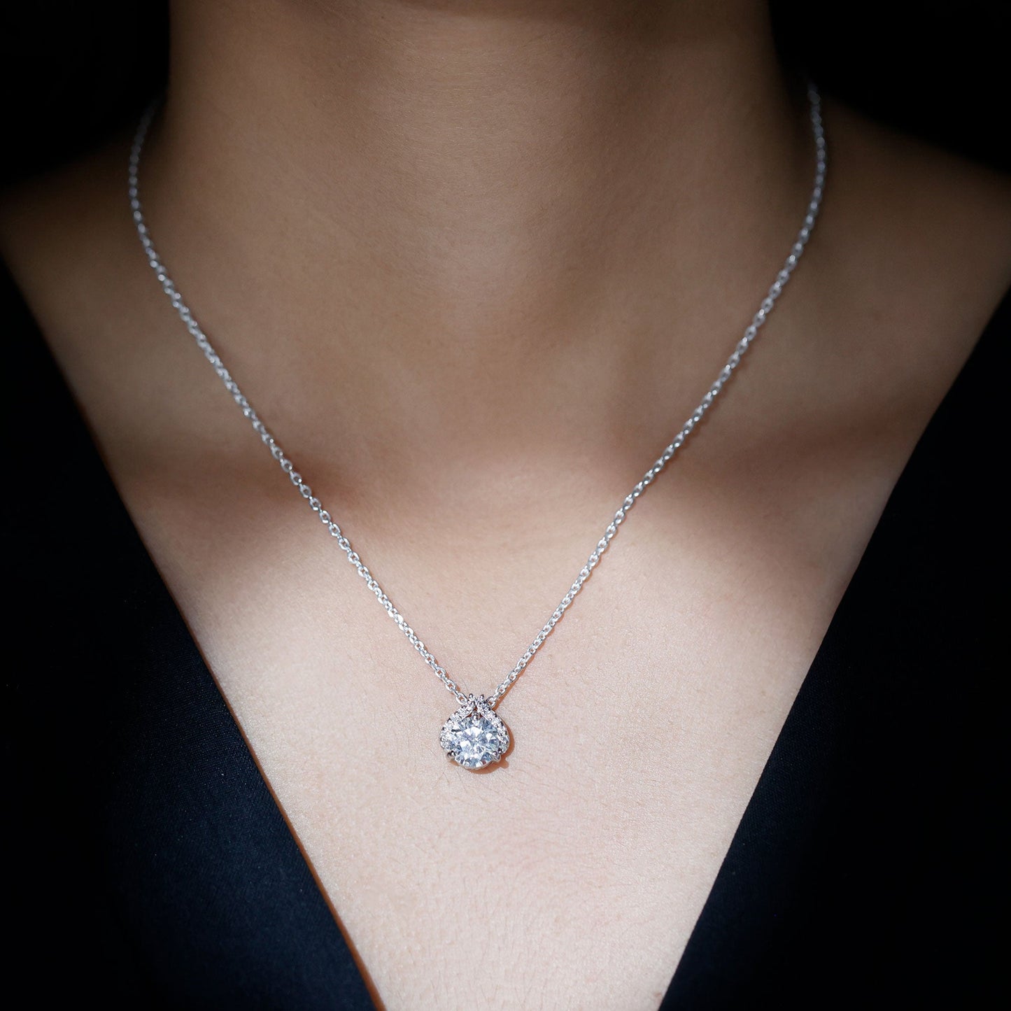 Certified 2 Carat Round Lab Grown Diamond Bridal Necklace