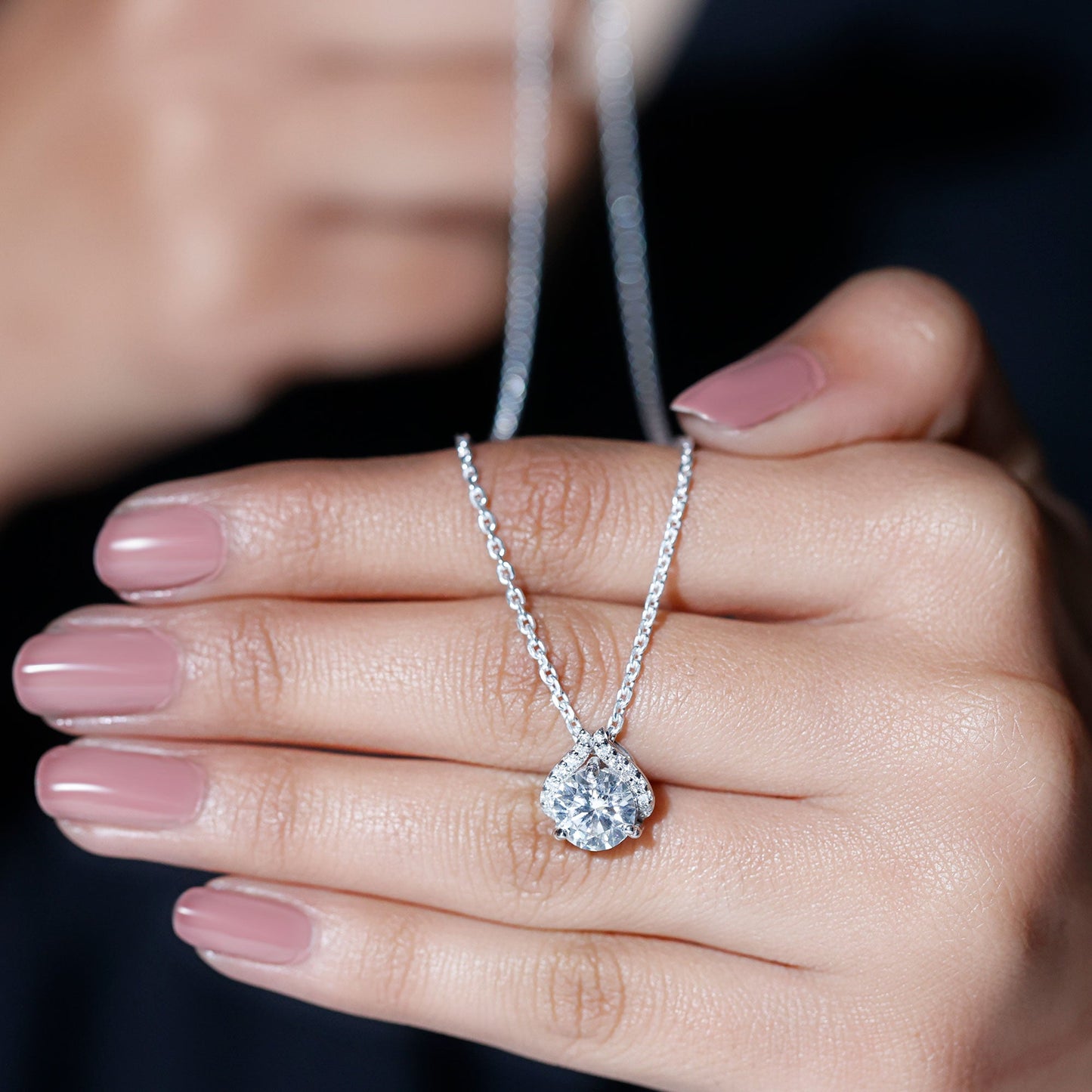 Certified 2 Carat Round Lab Grown Diamond Bridal Necklace