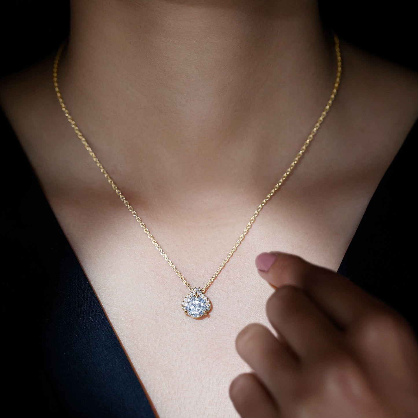 Certified 2 Carat Round Lab Grown Diamond Bridal Necklace