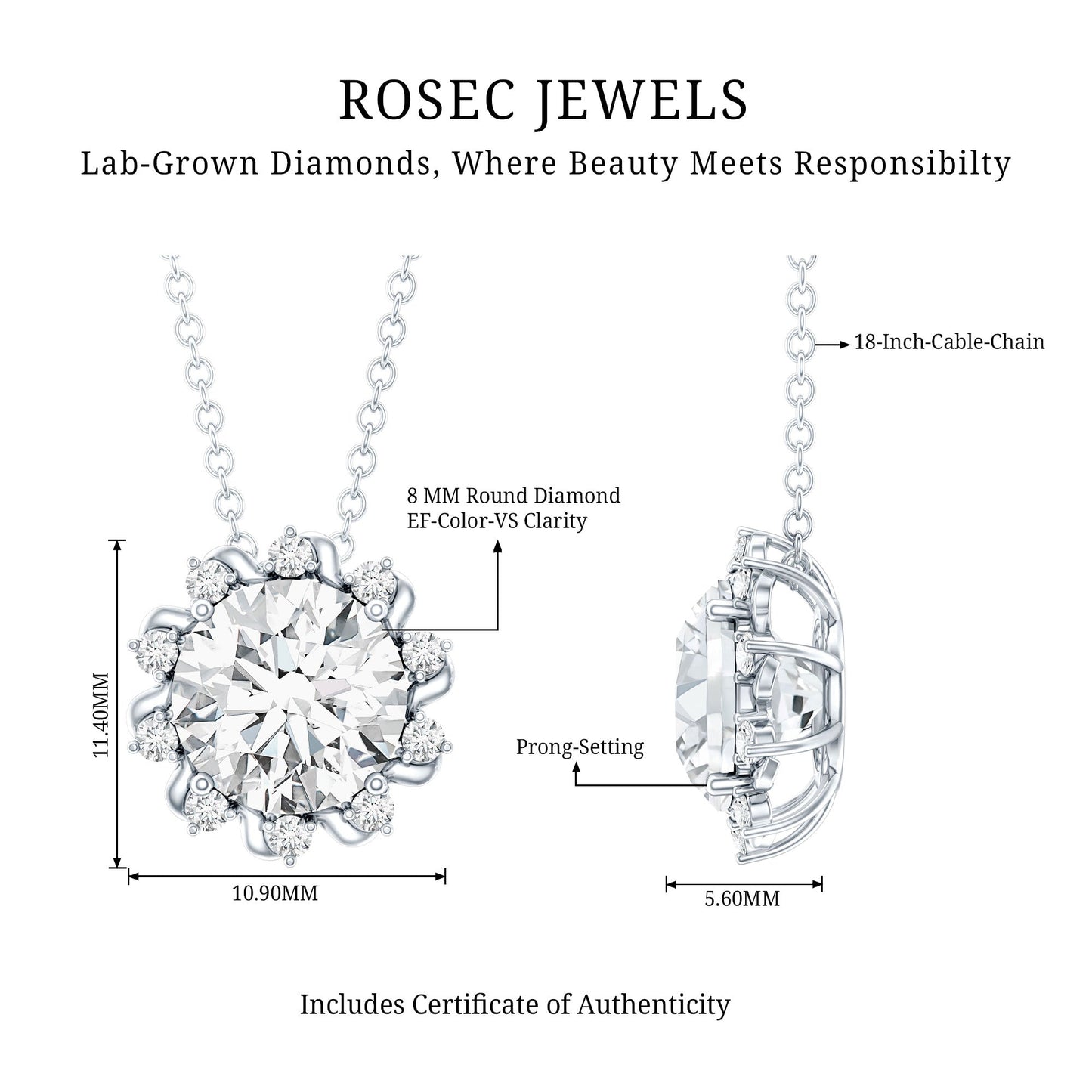 2 Carat Round Cut Lab Grown Diamond Starburst Necklace