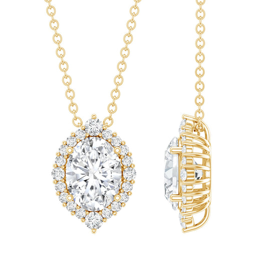 1.2 Carat Oval Shaped Lab Grown Diamond Wedding Necklace With Halo