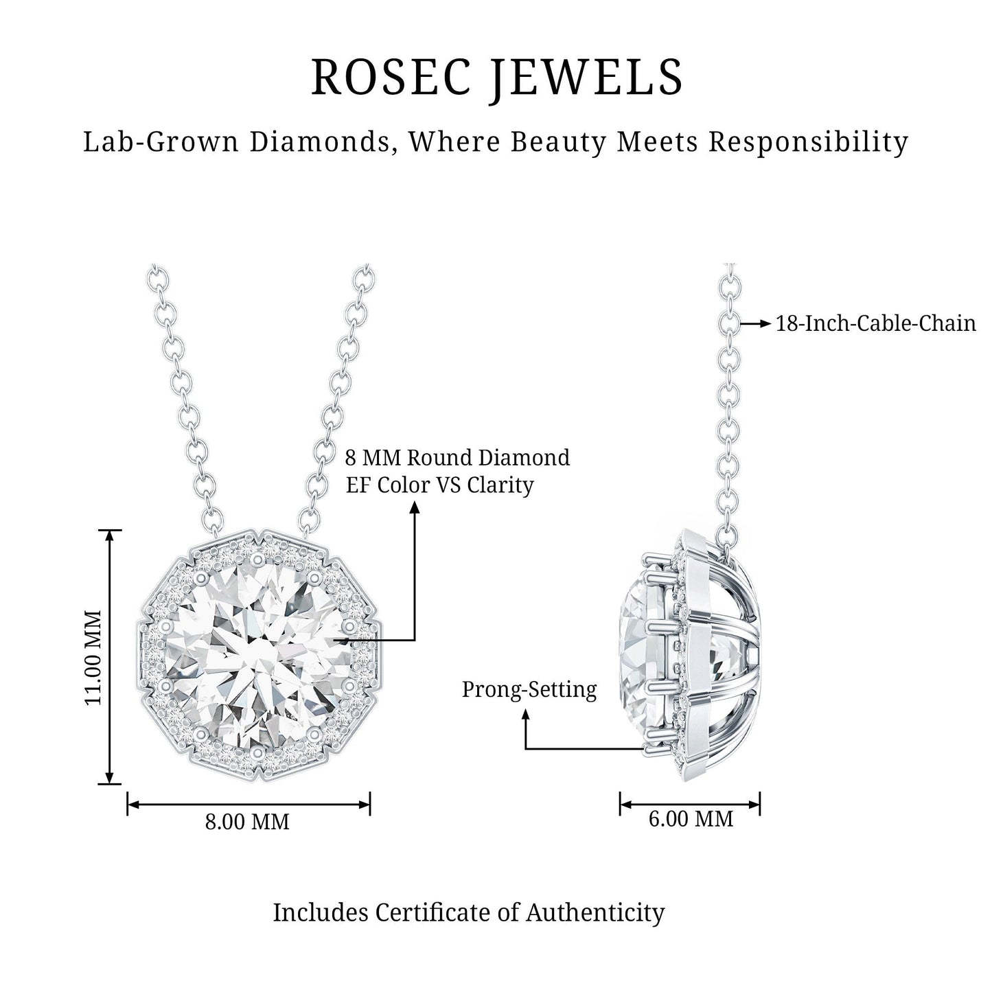 Certified 2 Carat Circle Lab Grown Diamond Necklace With Halo