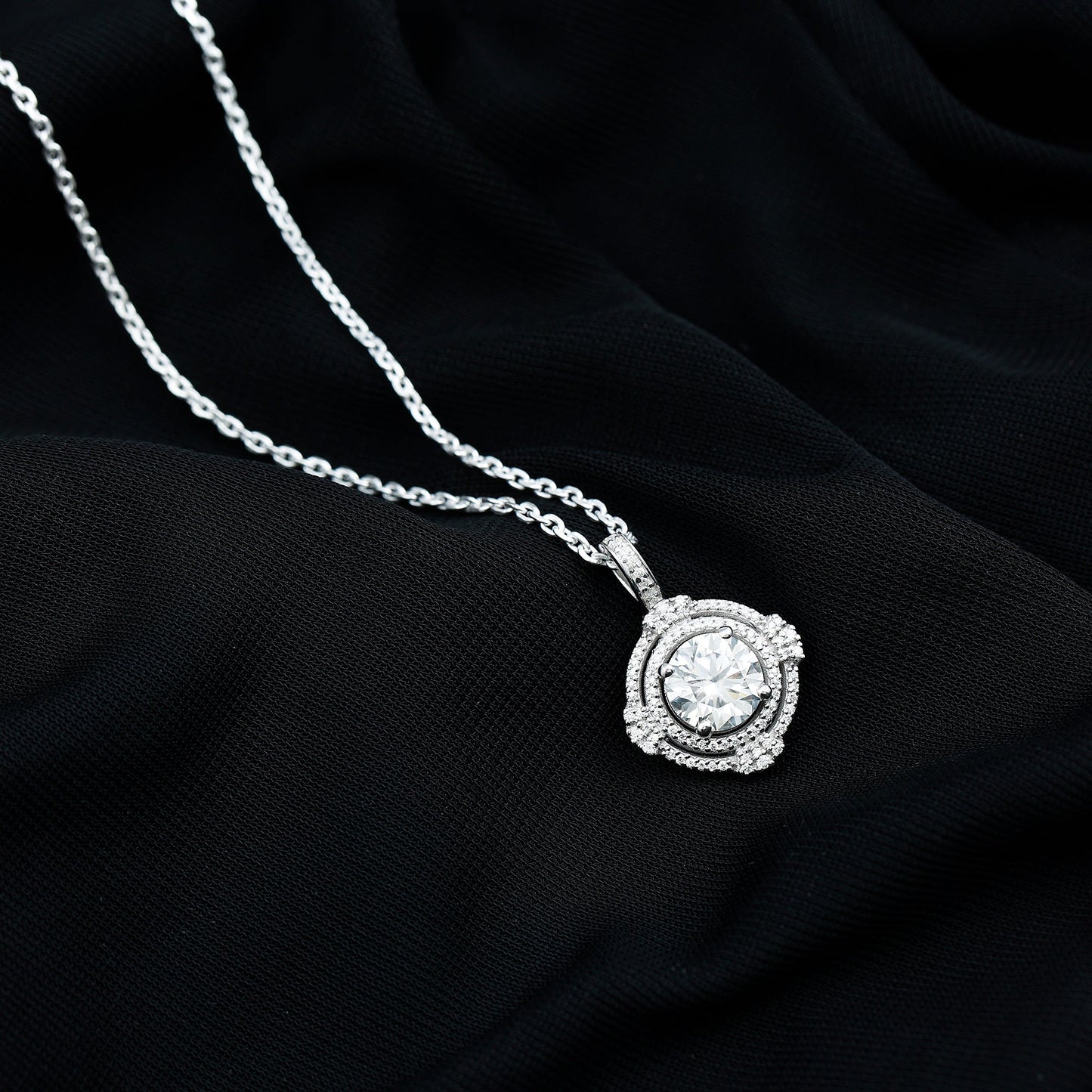 2 Carat Lab Grown Diamond Double Halo Necklace With Decorated Bail