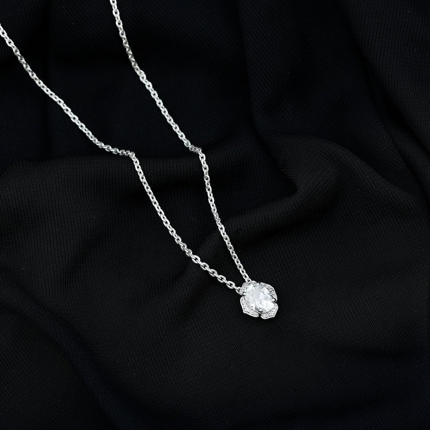 1.2 Carat Oval Shape Lab Grown Diamond Vintage Flower Necklace