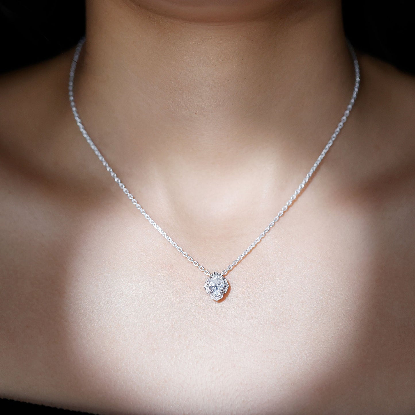 1.2 Carat Oval Shape Lab Grown Diamond Vintage Flower Necklace