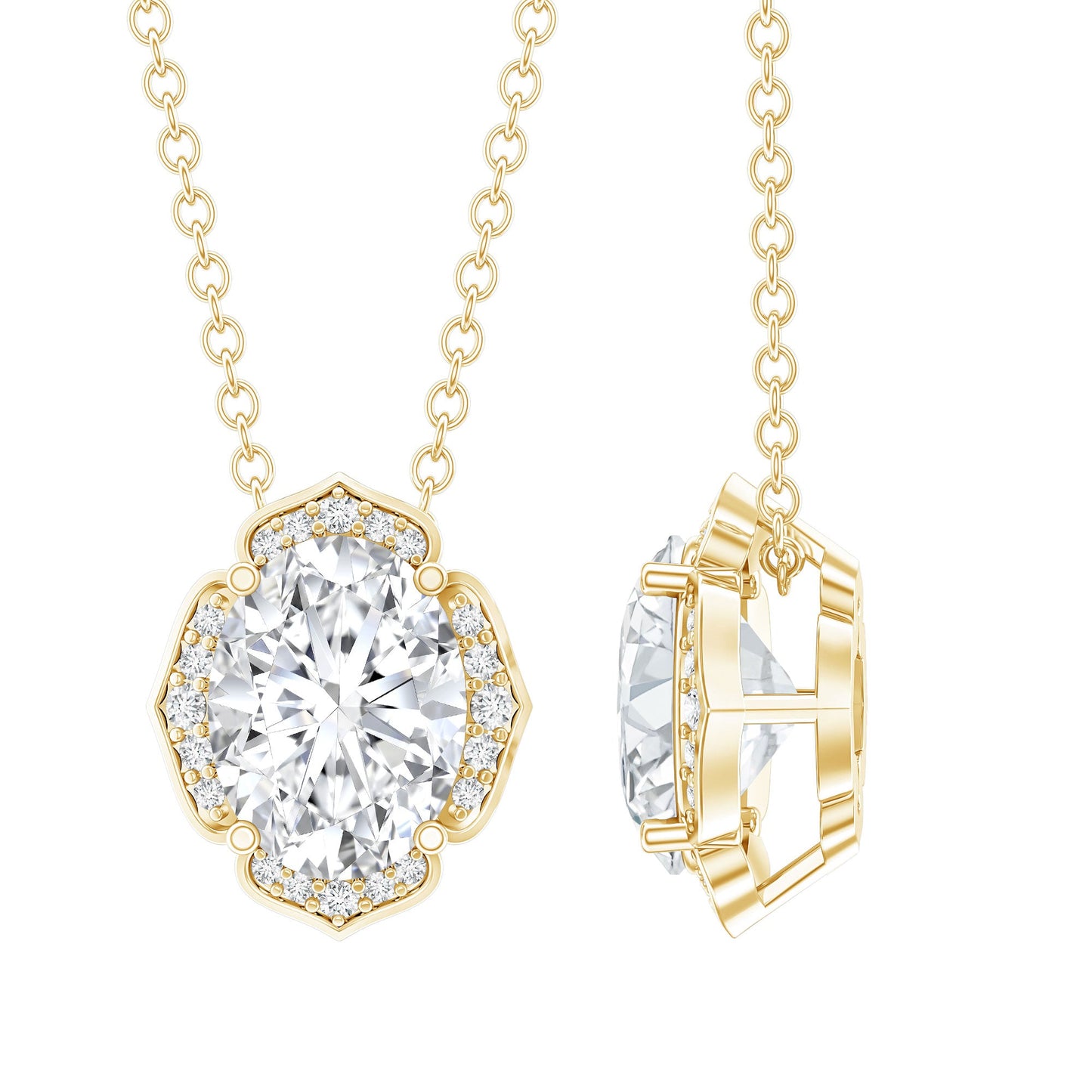1.2 Carat Oval Shape Lab Grown Diamond Vintage Flower Necklace