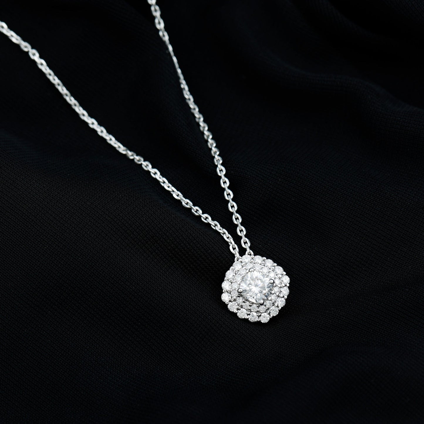 Lab Grown Round Diamond Double Halo Bridal Necklace With Accent