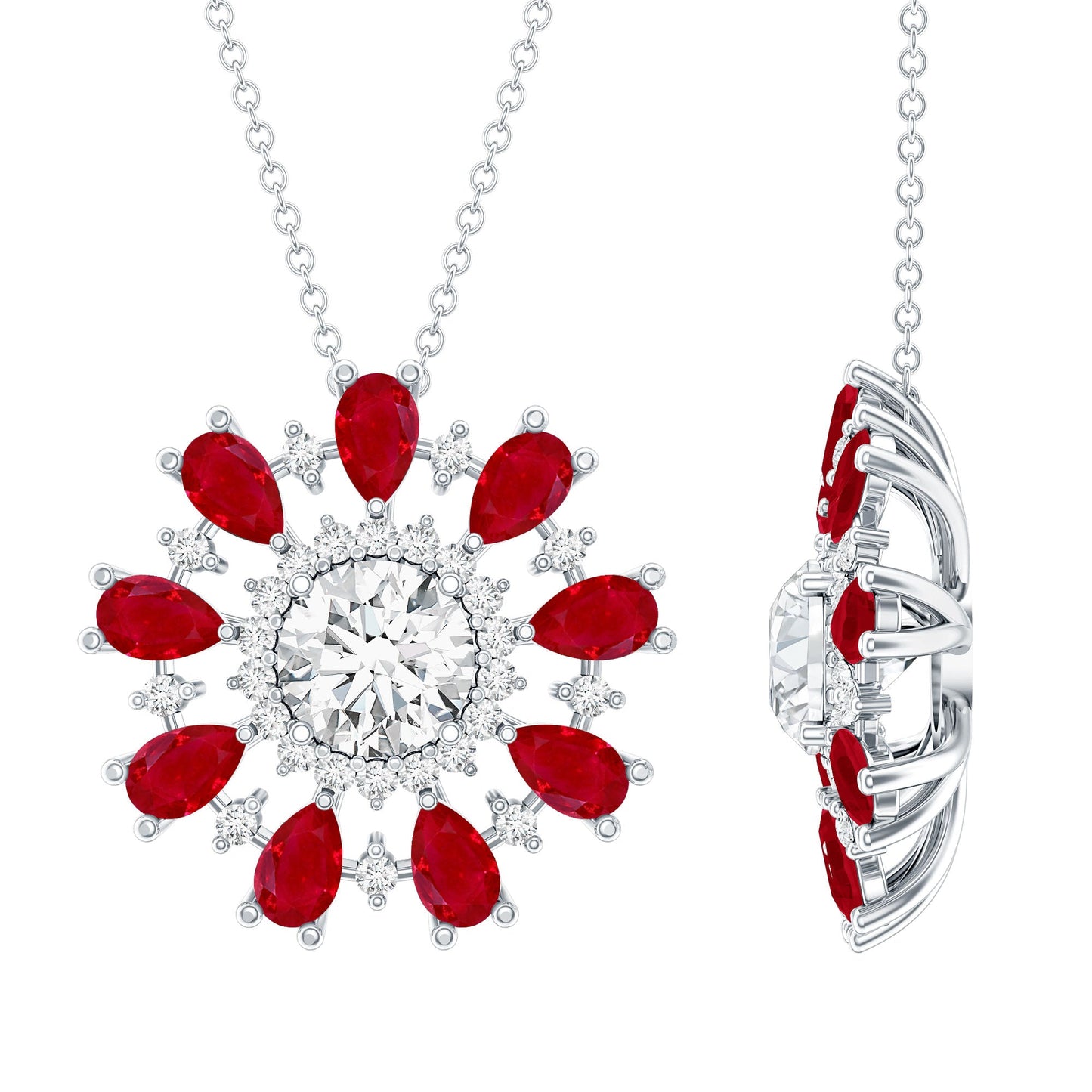 1.2 Carat Lab Grown Diamond Flower Statement Necklace with Ruby