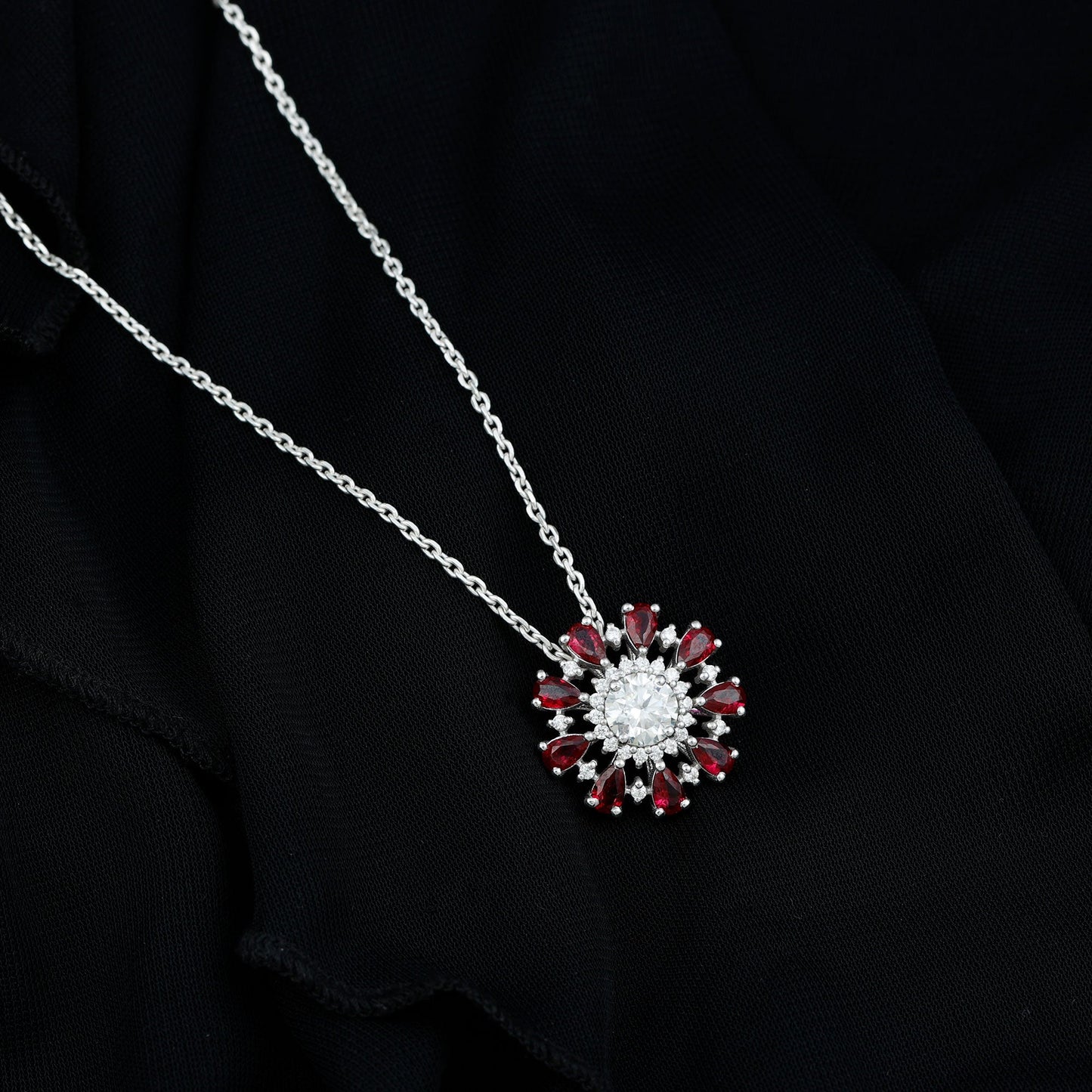 1.2 Carat Lab Grown Diamond Flower Statement Necklace with Ruby