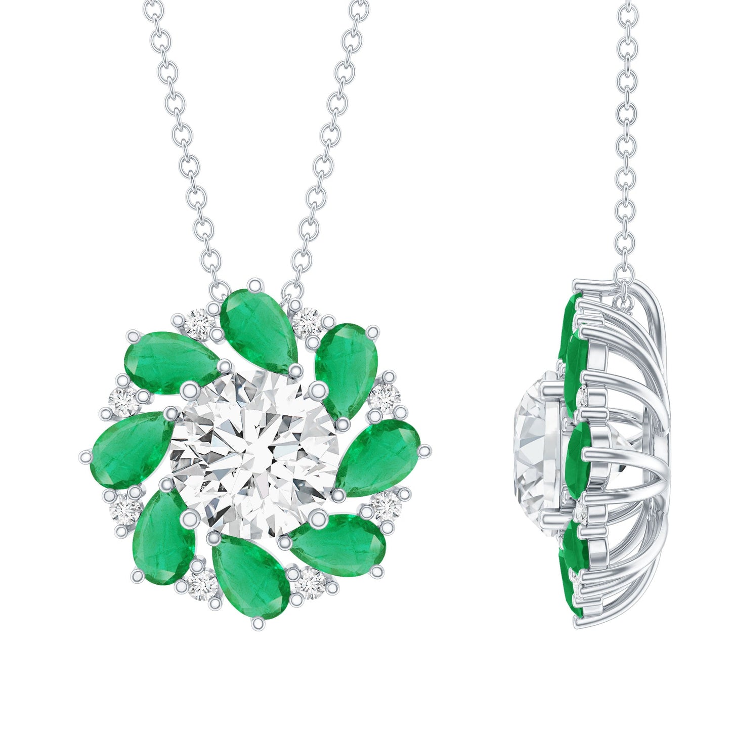 2 Carat Lab Grown Diamond Emerald Flower Bridal Necklace