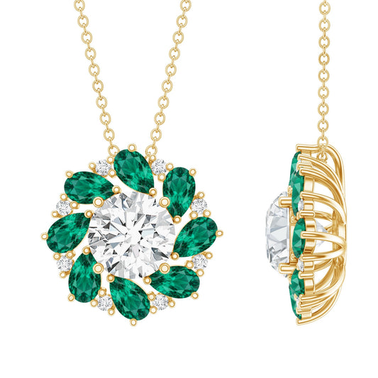 2 Carat Lab Grown Diamond Emerald Flower Bridal Necklace