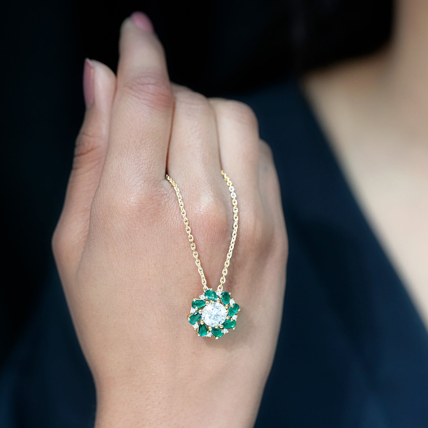 2 Carat Lab Grown Diamond Emerald Flower Bridal Necklace