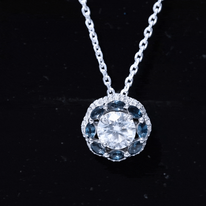 2 Carat Lab Grown Diamond Halo Necklace With London Blue Topaz