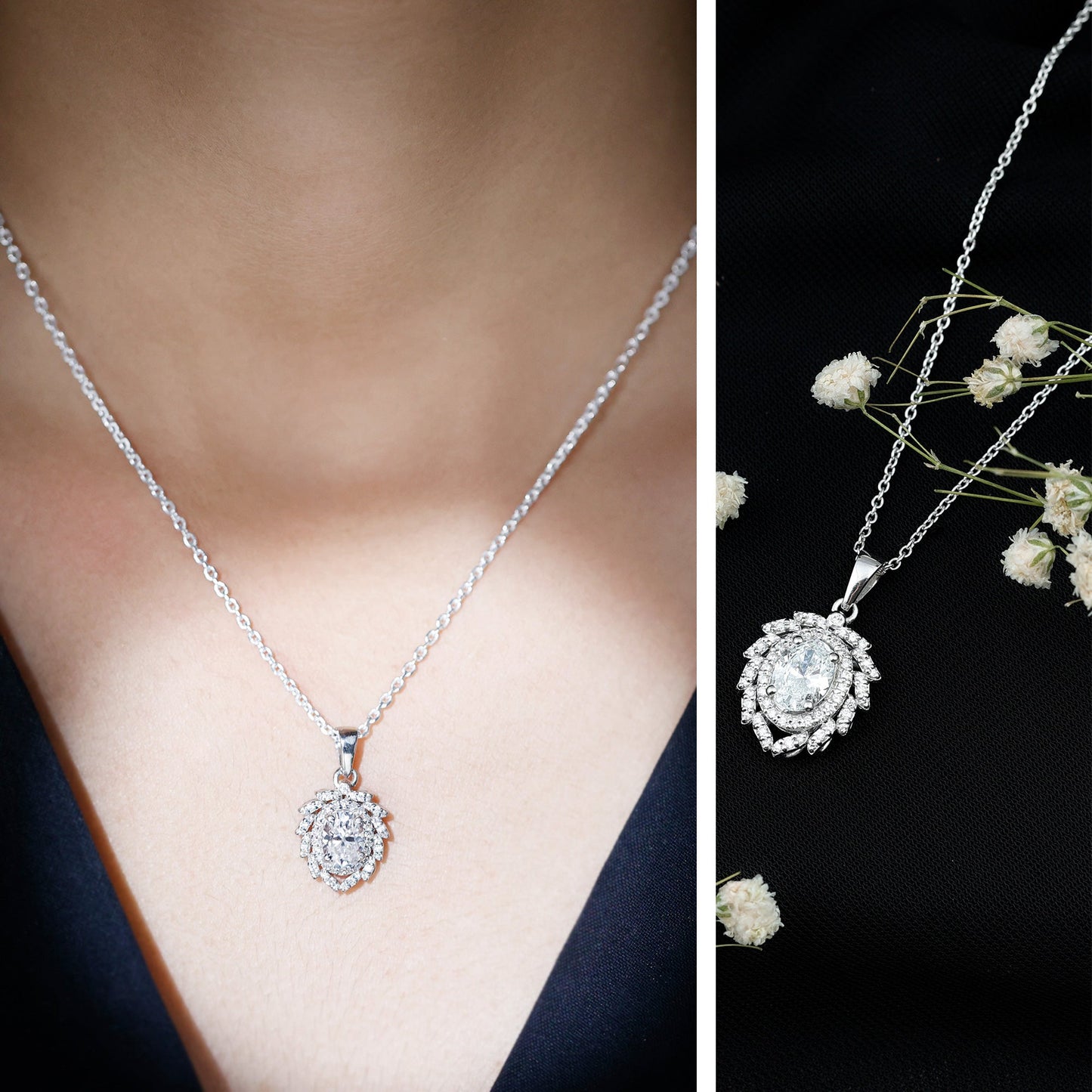 1.2 Carat Oval Lab Grown Diamond Vintage Necklace With Double Halo