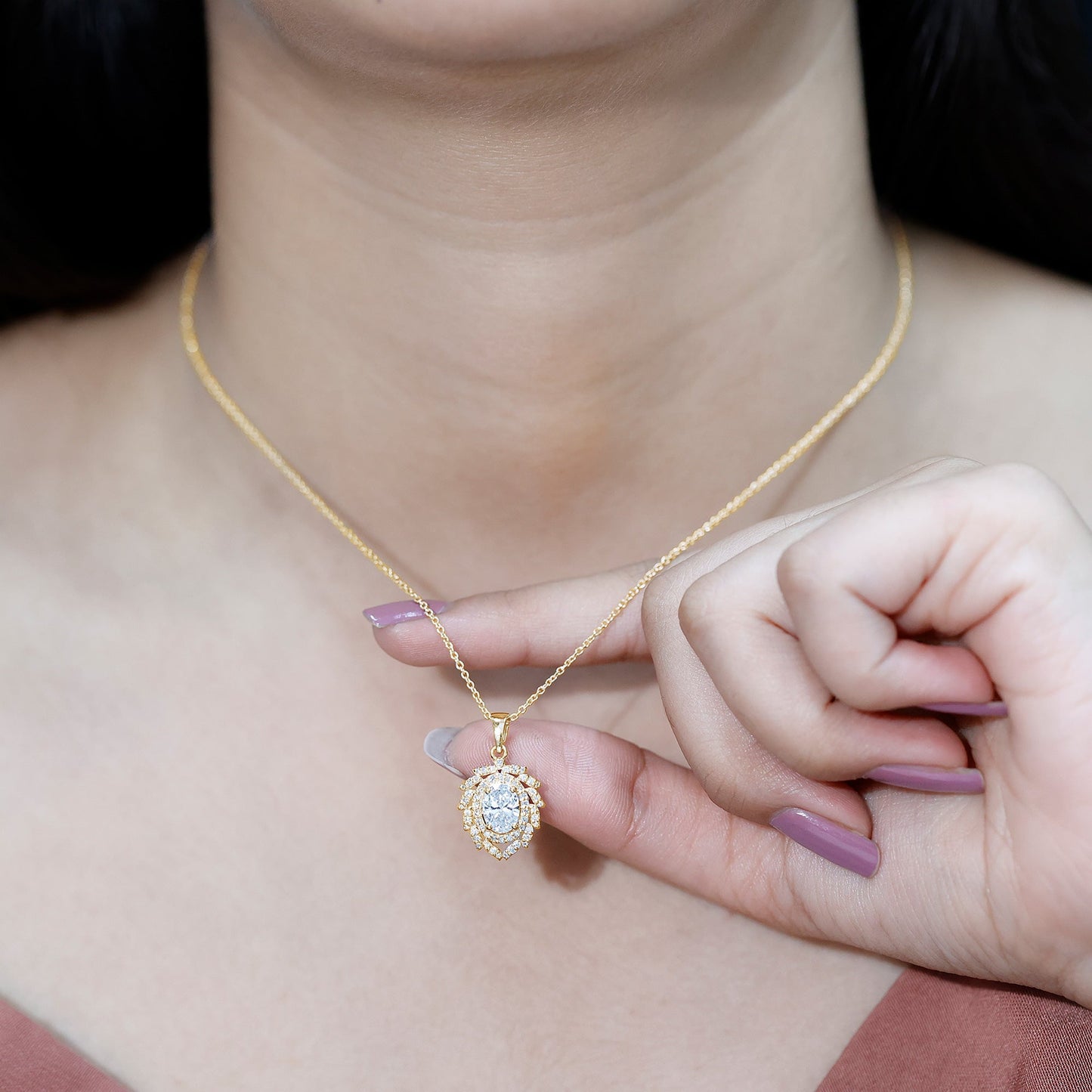 1.2 Carat Oval Lab Grown Diamond Vintage Necklace With Double Halo