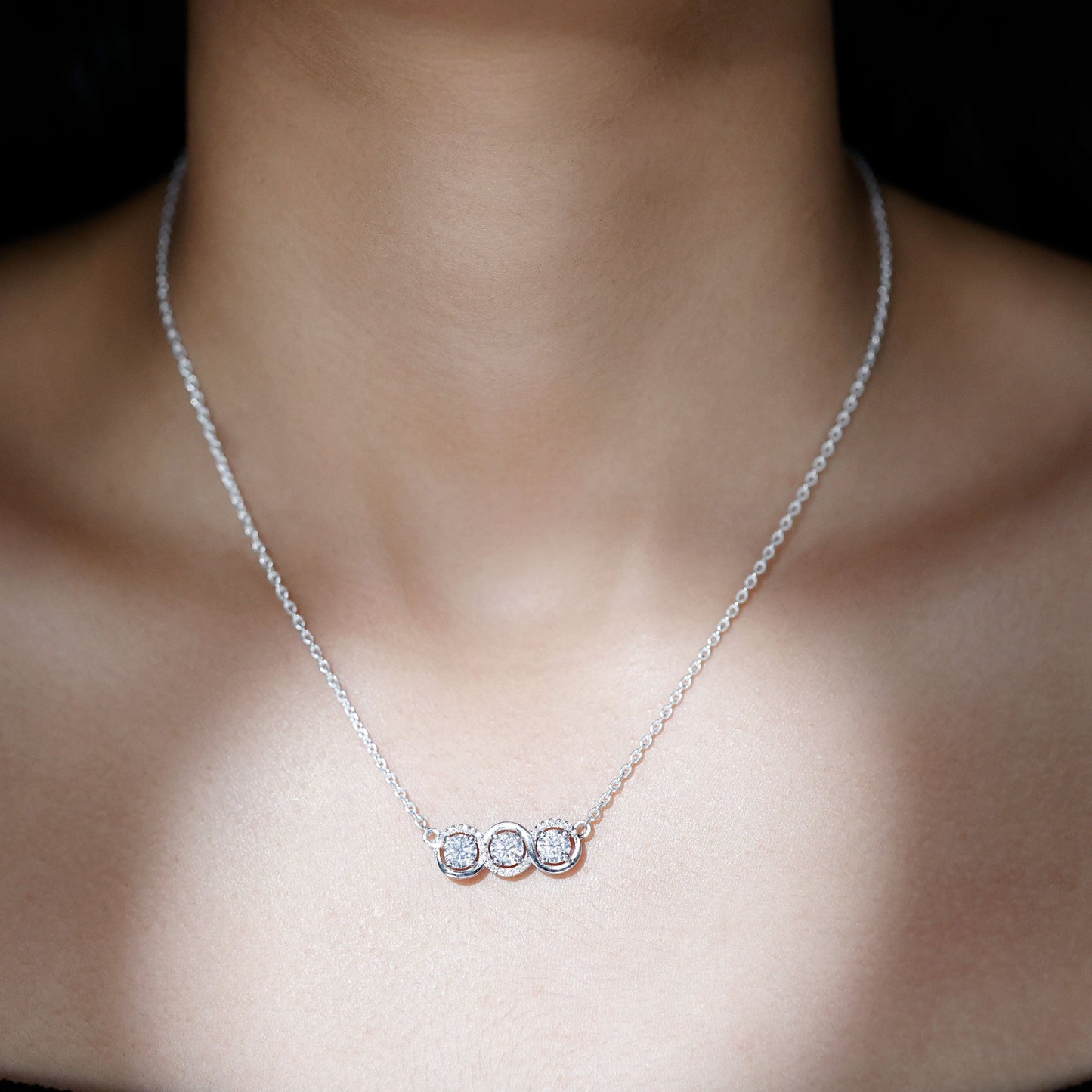 Certified Lab Grown Diamond 3 Stone Necklace For Her