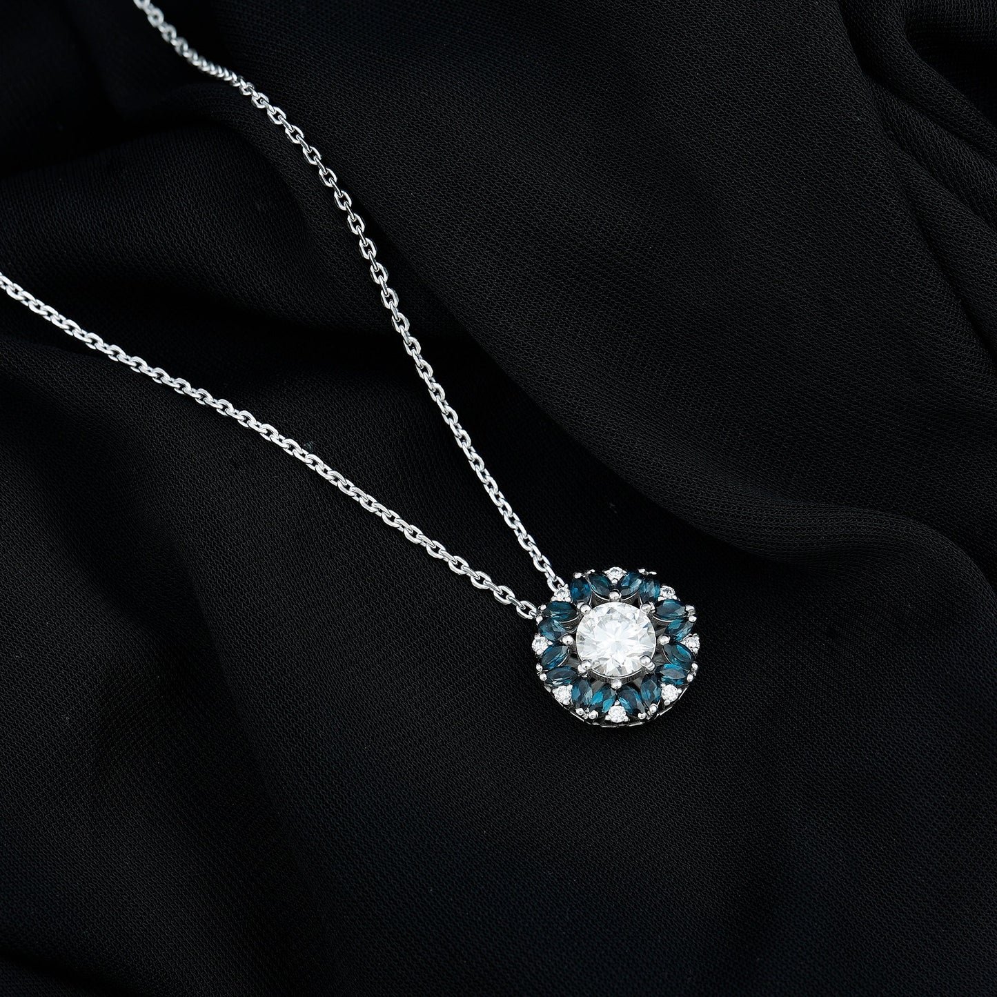 2 Carat Lab Grown Diamond Cocktail Necklace With London Blue Topaz