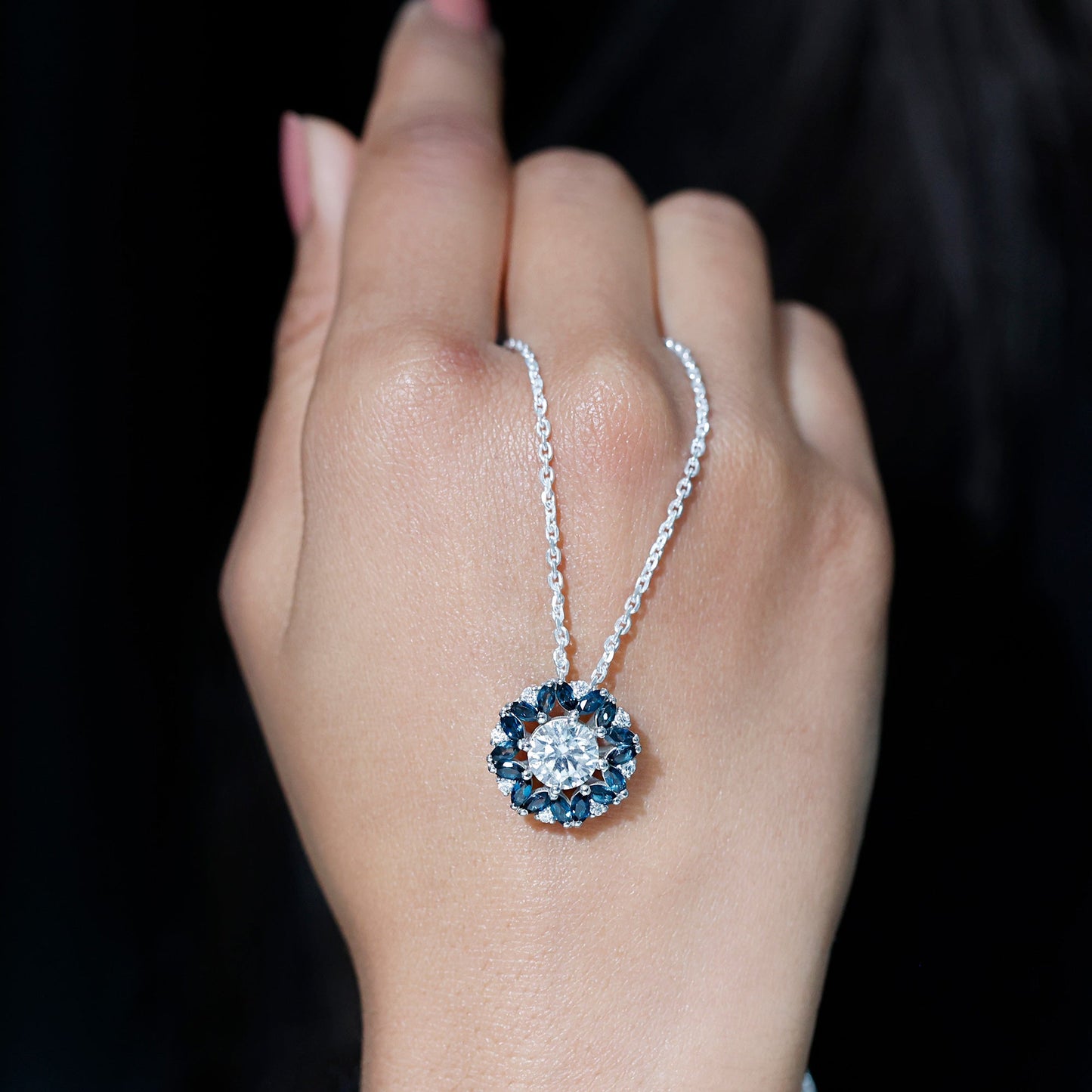 2 Carat Lab Grown Diamond Cocktail Necklace With London Blue Topaz
