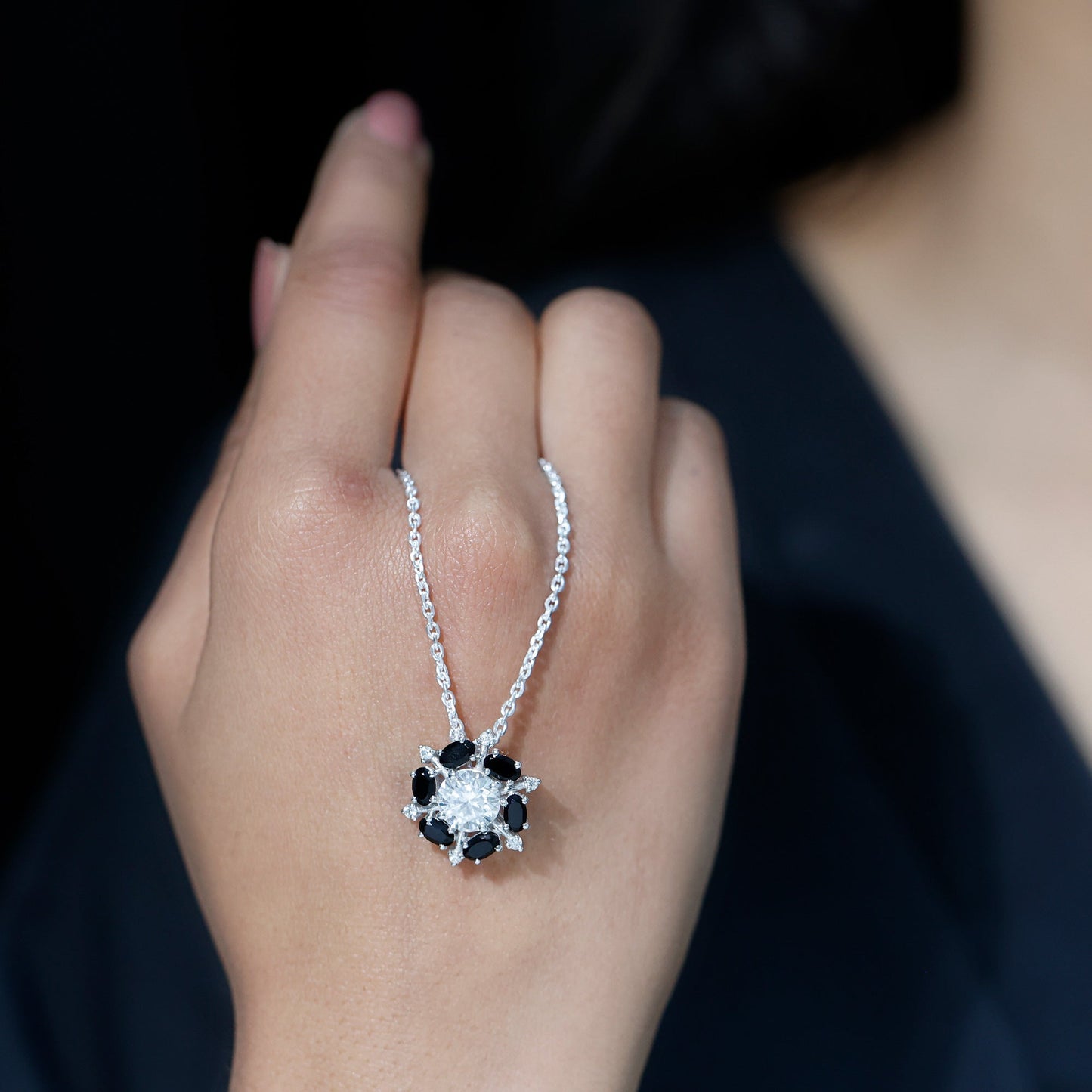 Lab Grown Diamond Cocktail Necklace With Black Onyx