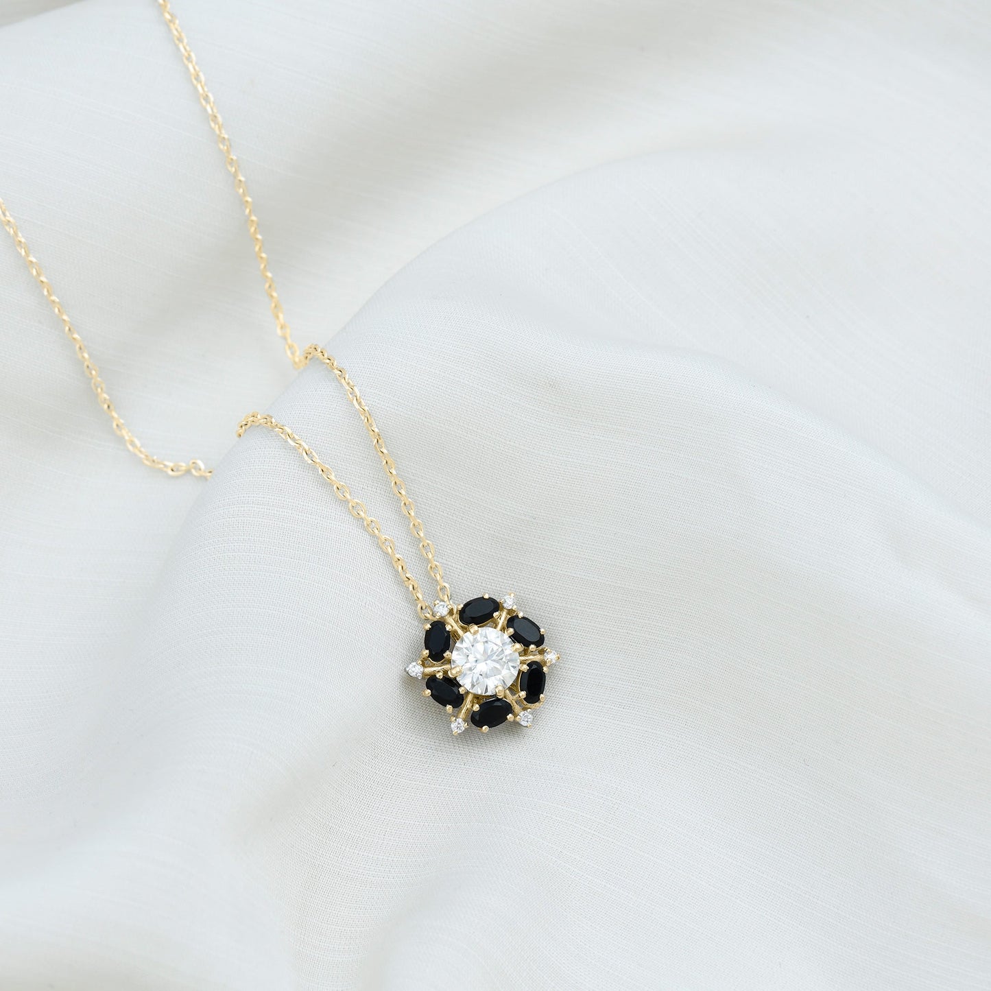 Lab Grown Diamond Cocktail Necklace With Black Onyx
