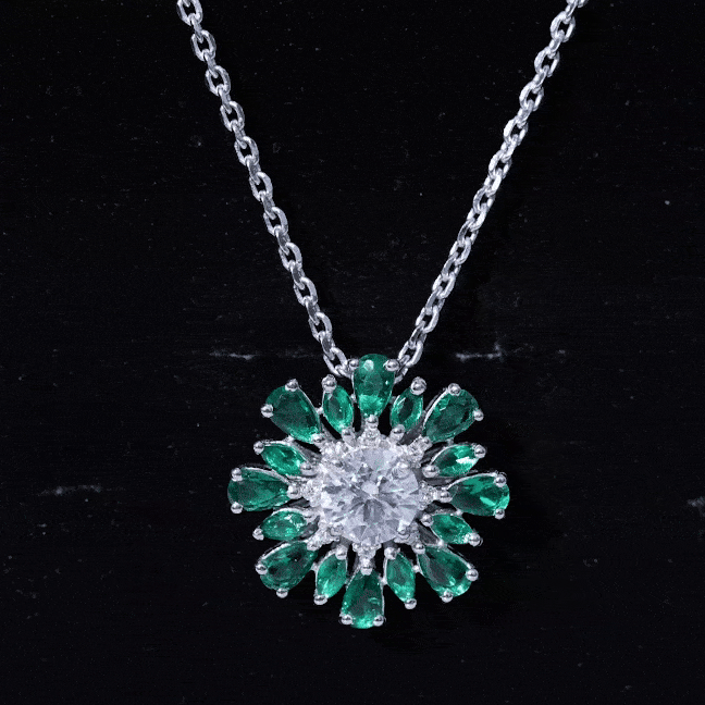 Certified 1.2 Carat Lab Grown Diamond Statement Necklace With Lab Emerald