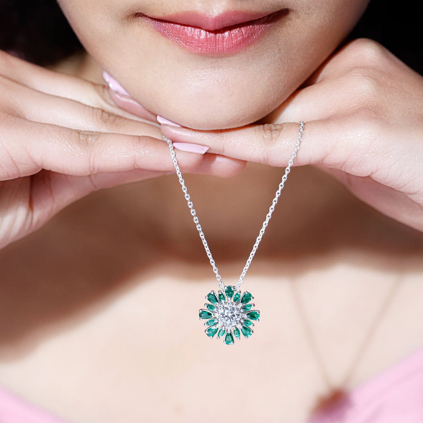 Certified 1.2 Carat Lab Grown Diamond Statement Necklace With Emerald