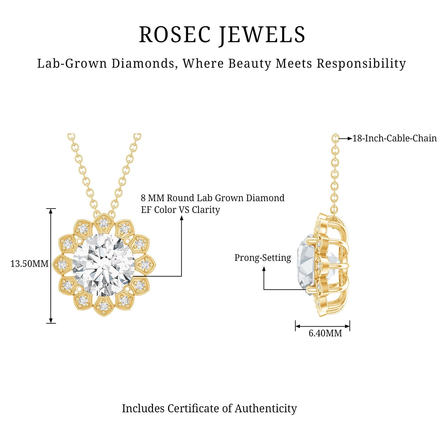 Certified 2 Carat Lab Grown Diamond Cocktail Necklace For Women