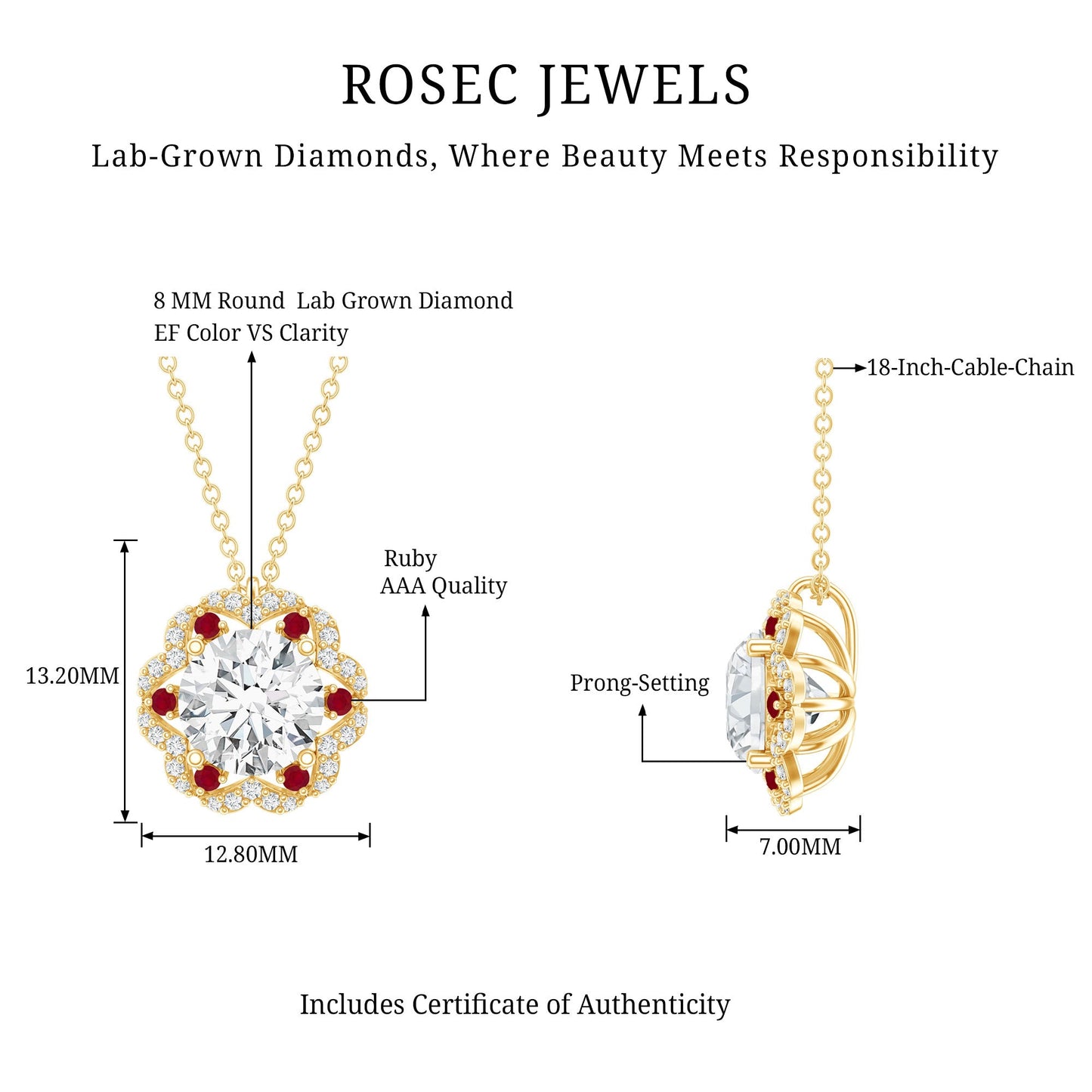 2 Carat Lab Grown Diamond Flower Statement Necklace With Ruby
