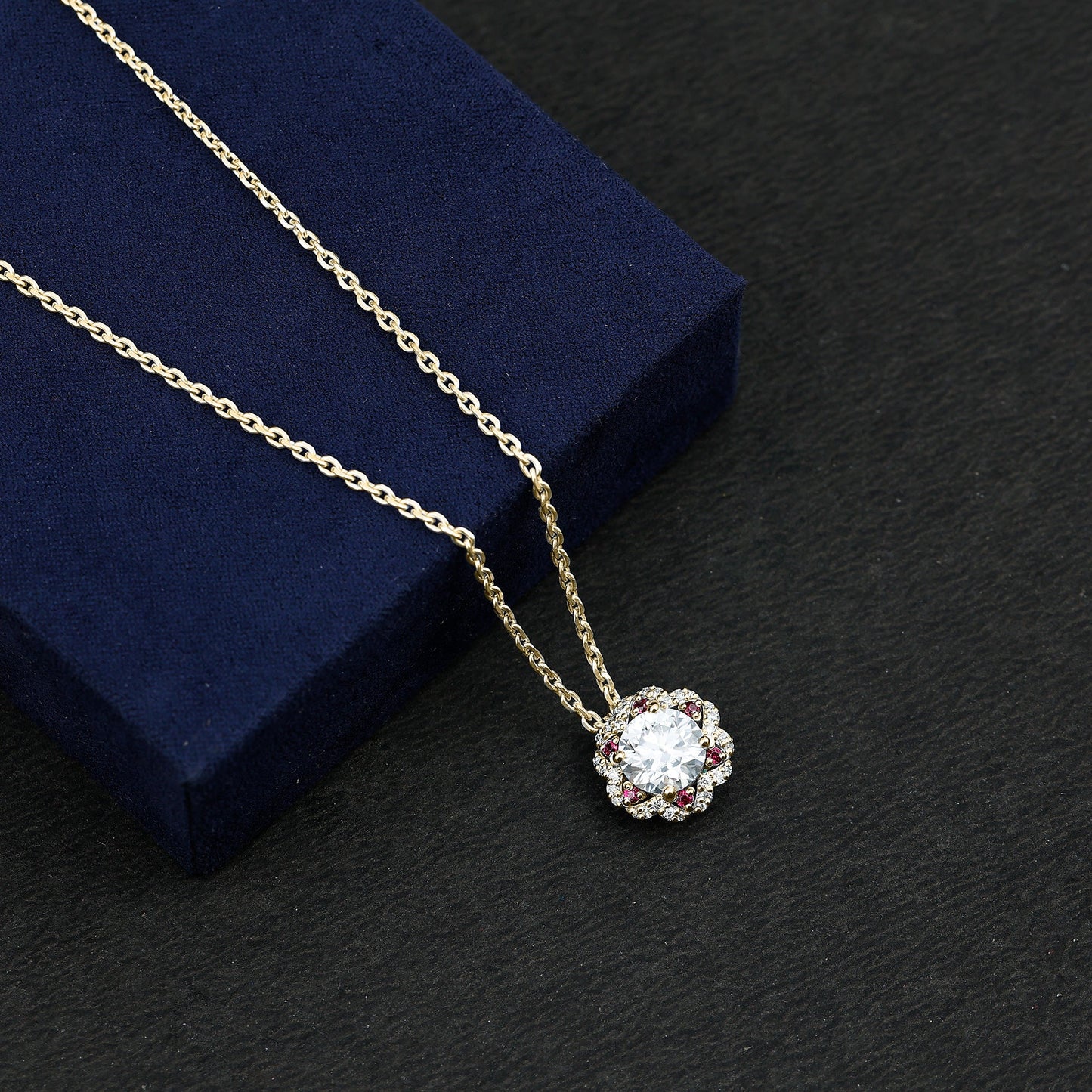 2 Carat Lab Grown Diamond Flower Statement Necklace With Ruby