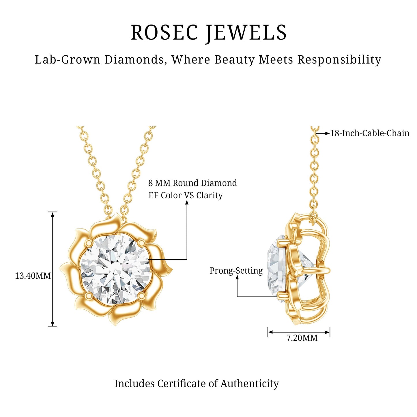 2 Carat Solitaire Lab Grown Diamond Flower Necklace