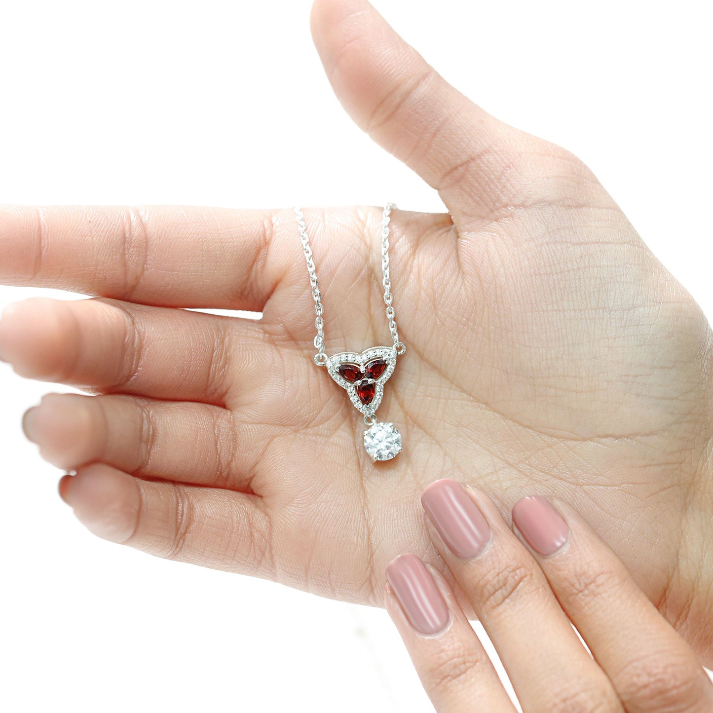 1.2 Carat Lab Grown Diamond Dangle Necklace With Garnet
