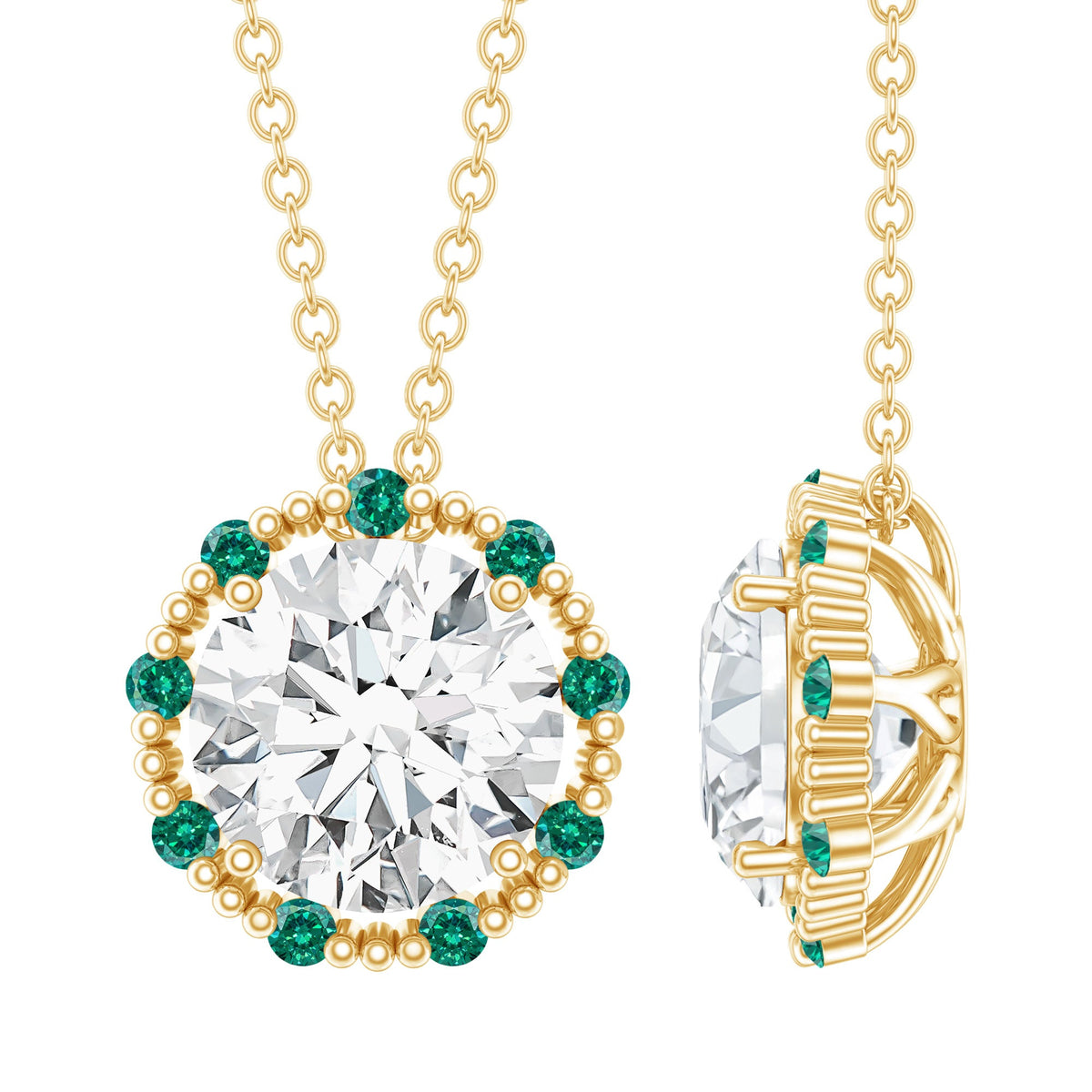 Certified Lab Grown 2 Carat Round Diamond Halo Necklace
