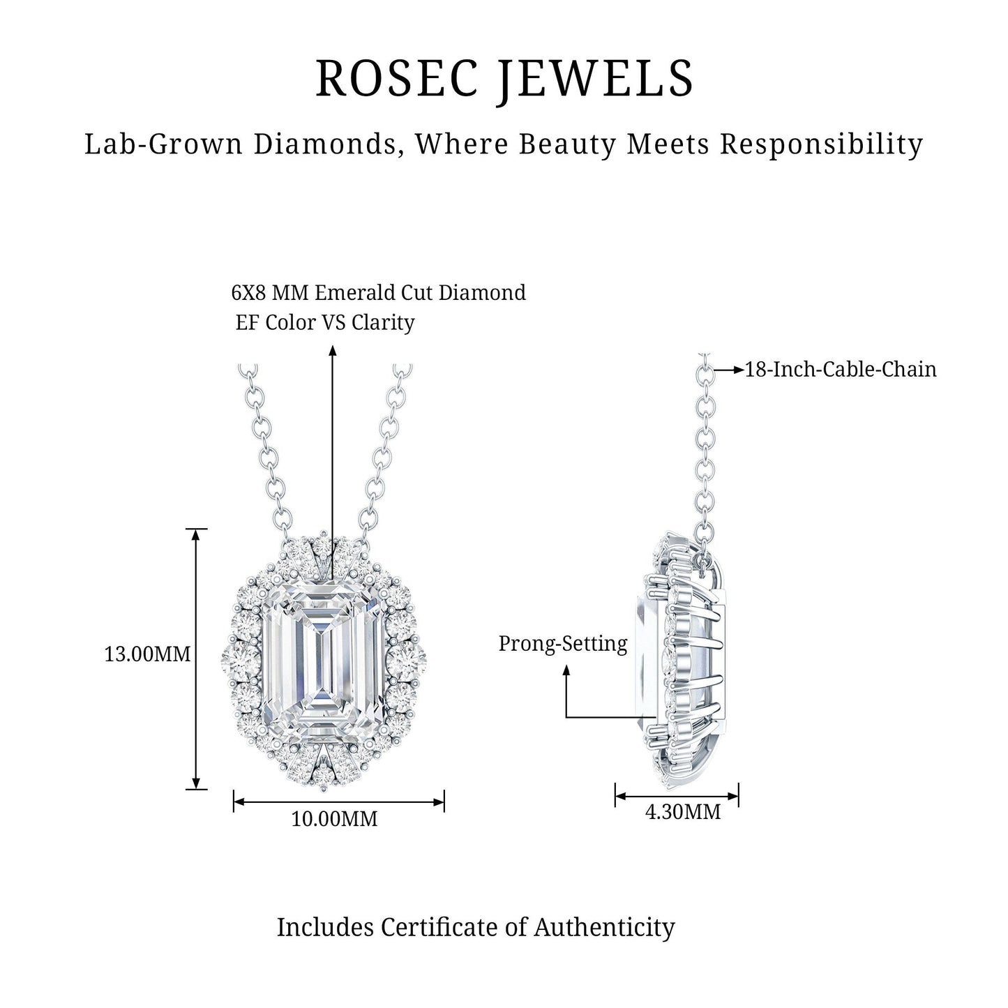 Certified 1.8 Carat Emerald Cut Lab Grown Diamond Statement Necklace With Halo