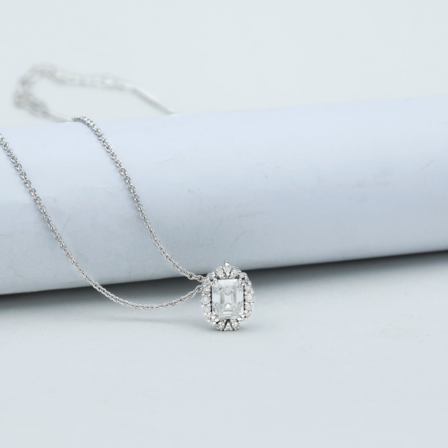 Certified 1.8 Carat Emerald Cut Lab Grown Diamond Statement Necklace With Halo