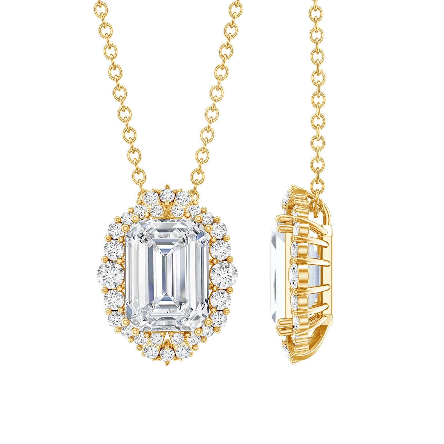 Certified 1.8 Carat Emerald Cut Lab Grown Diamond Statement Necklace With Halo