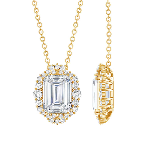 Certified 1.8 Carat Emerald Cut Lab Grown Diamond Statement Necklace With Halo