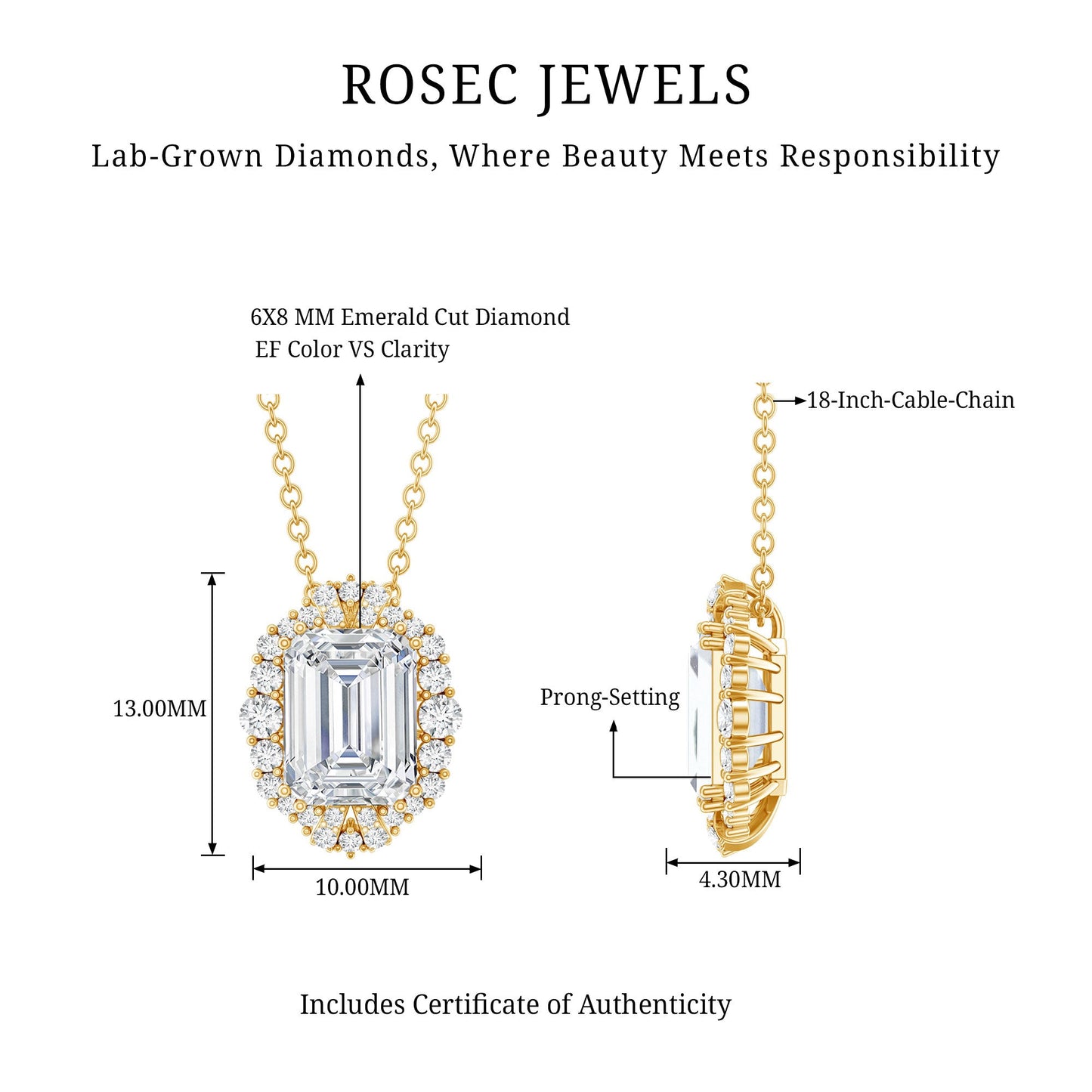 Certified 1.8 Carat Emerald Cut Lab Grown Diamond Statement Necklace With Halo