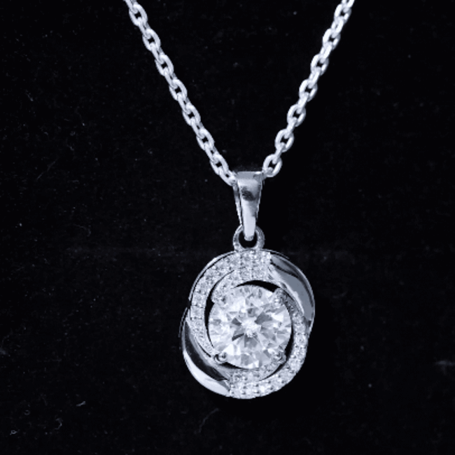 Prong Set 2 Carat Round Lab Grown Diamond Swirl Pendant Necklace