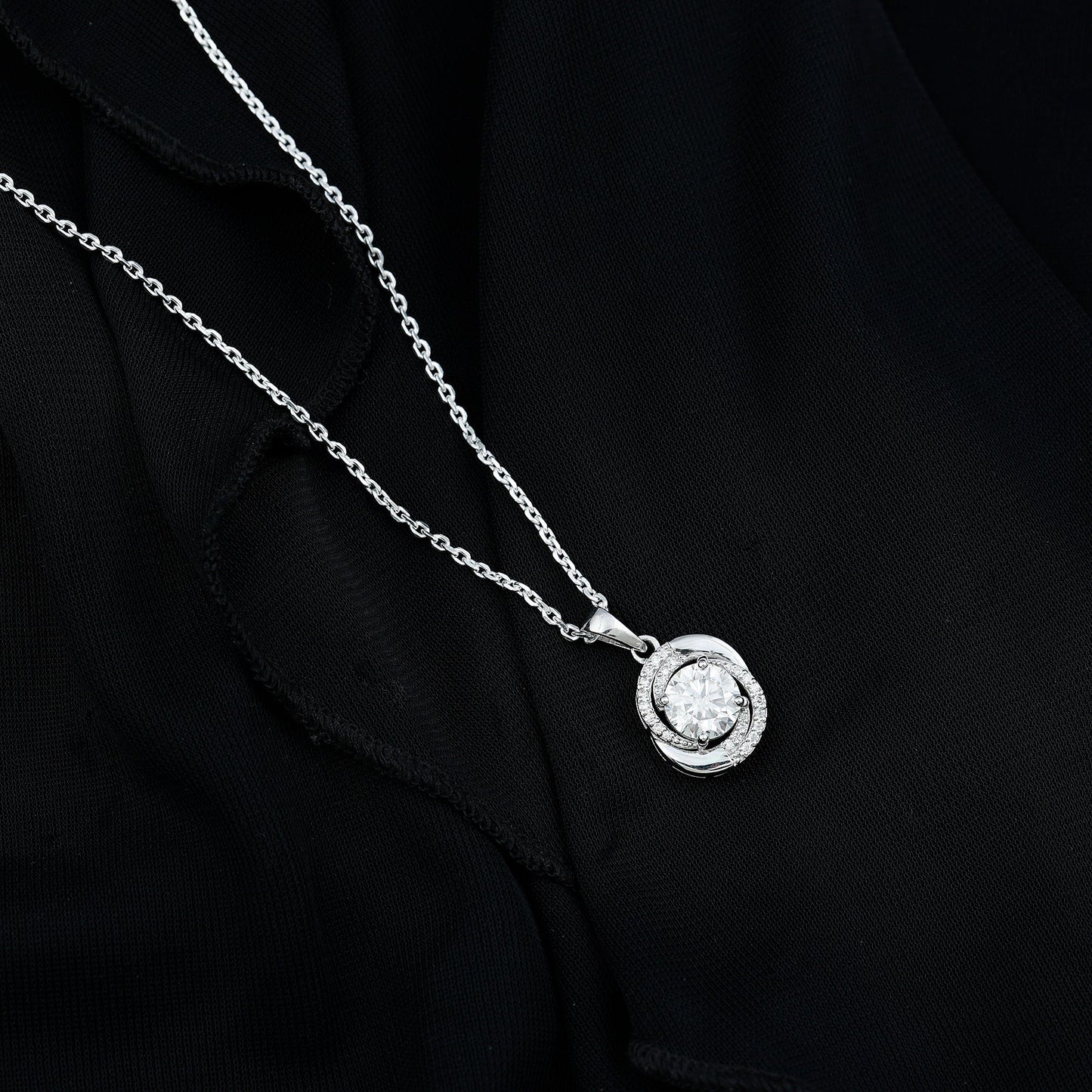 Prong Set 2 Carat Round Lab Grown Diamond Swirl Pendant Necklace