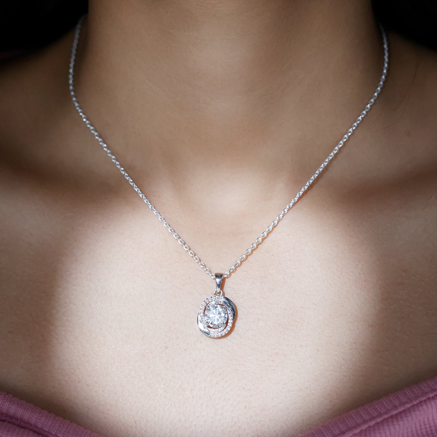 Prong Set 2 Carat Round Lab Grown Diamond Swirl Pendant Necklace