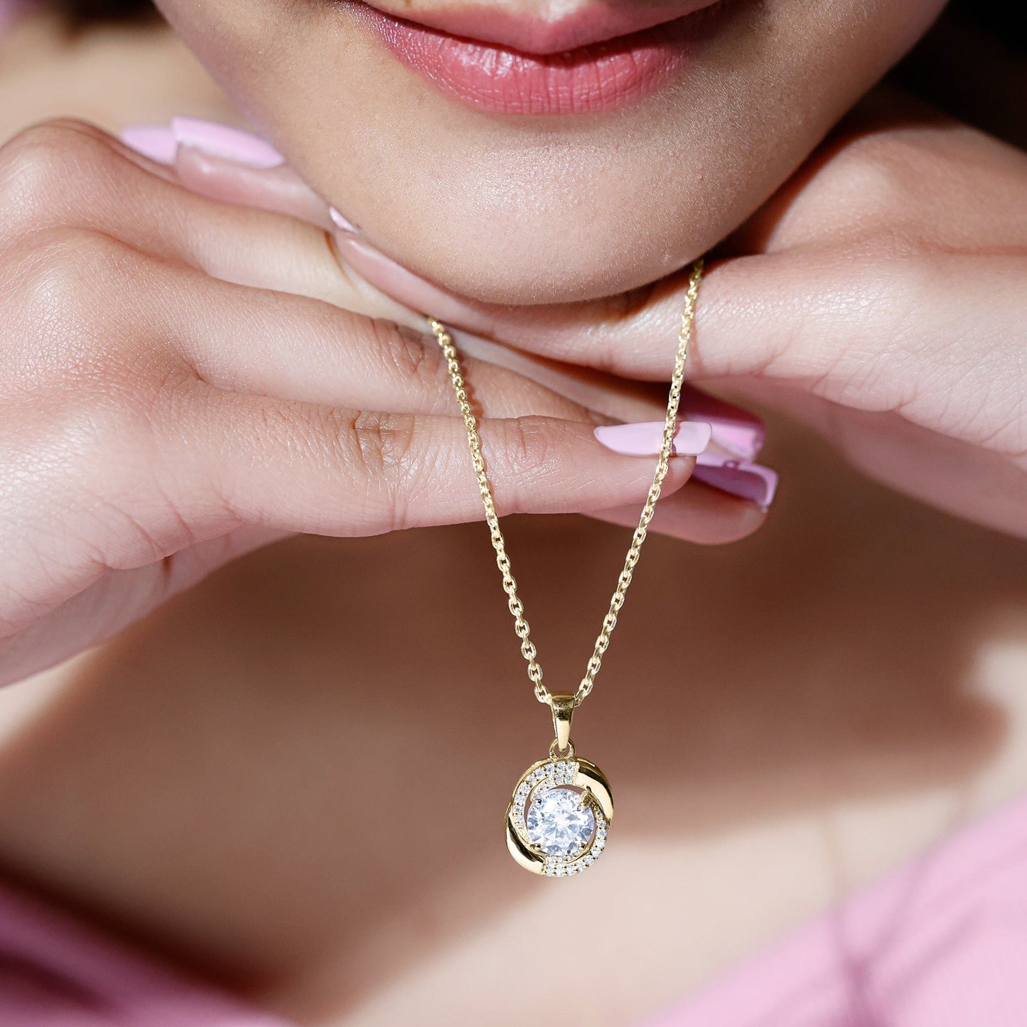 Prong Set 2 Carat Round Lab Grown Diamond Swirl Pendant Necklace