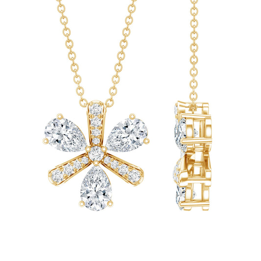 Certified Pear Shape Lab Grown Diamond Flower Pendant Necklace