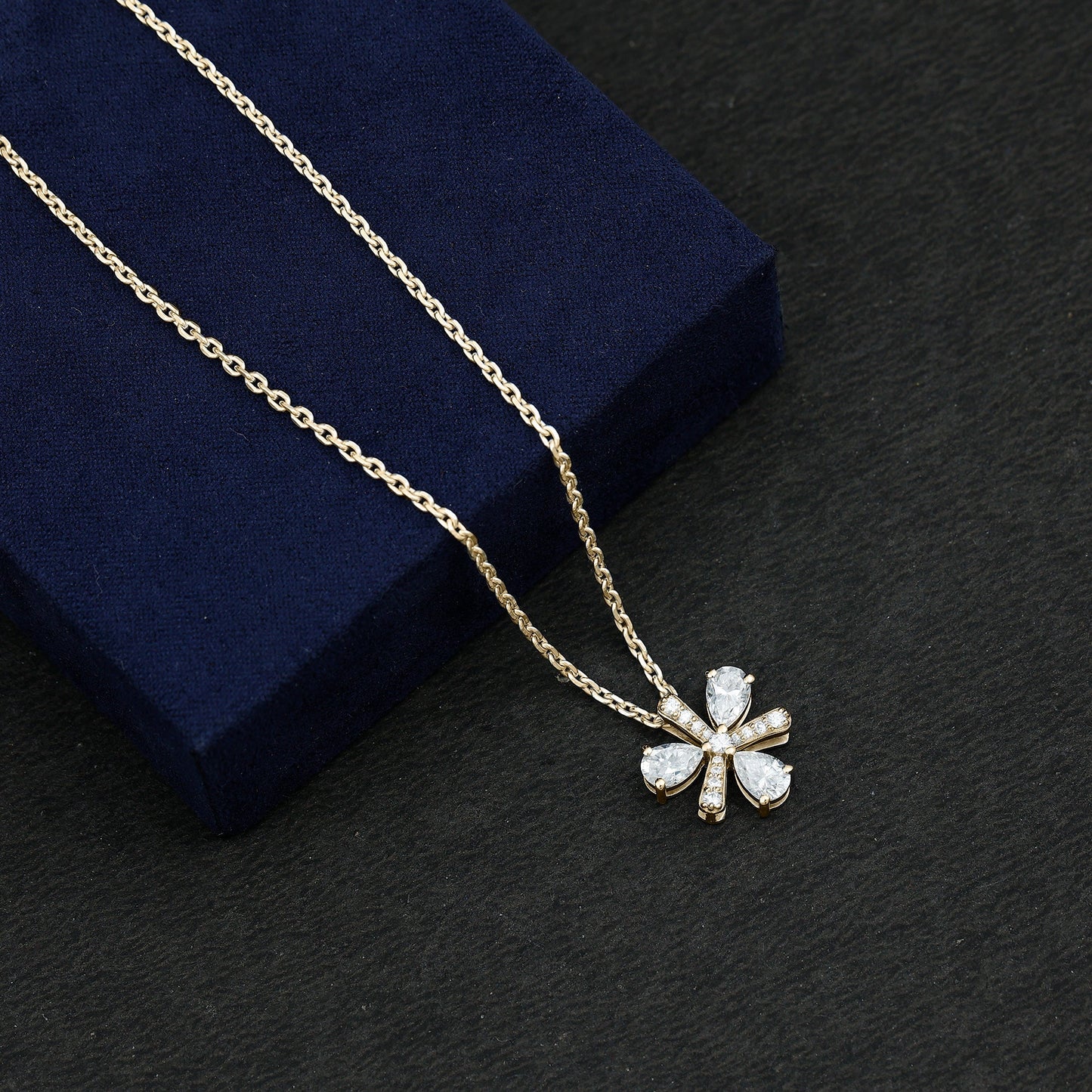 Certified Pear Shape Lab Grown Diamond Flower Pendant Necklace