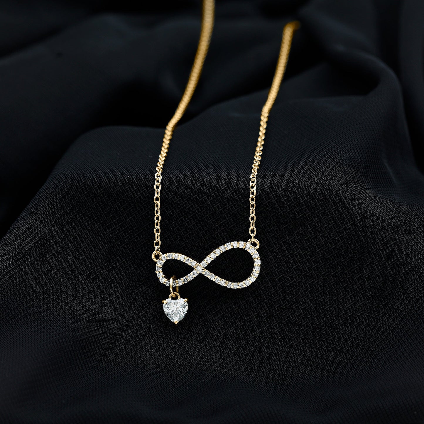Pave Set Lab Grown Diamond Infinity Heart Charm Necklace