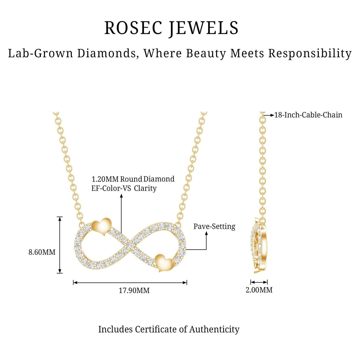 Lab Grown Diamond Infinity Knot Necklace With Cute Heart
