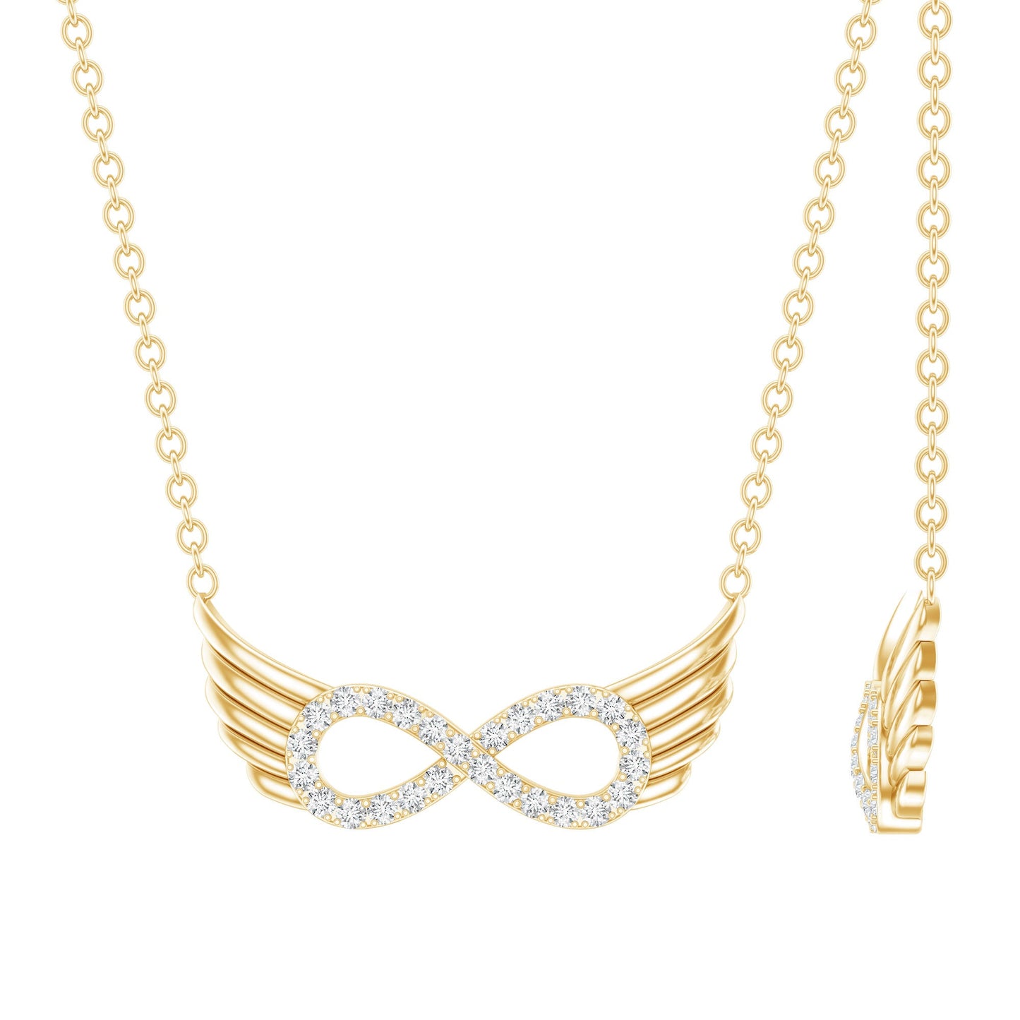 Sideways Pave Set Lab Grown Diamond Angel Wing Necklace