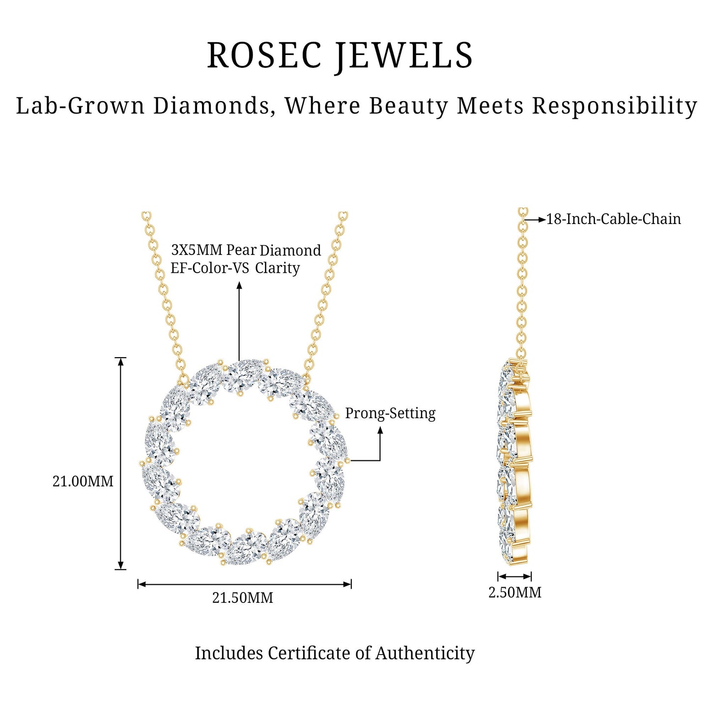 Certified Lab Pear Diamond Eternity Circle Necklace
