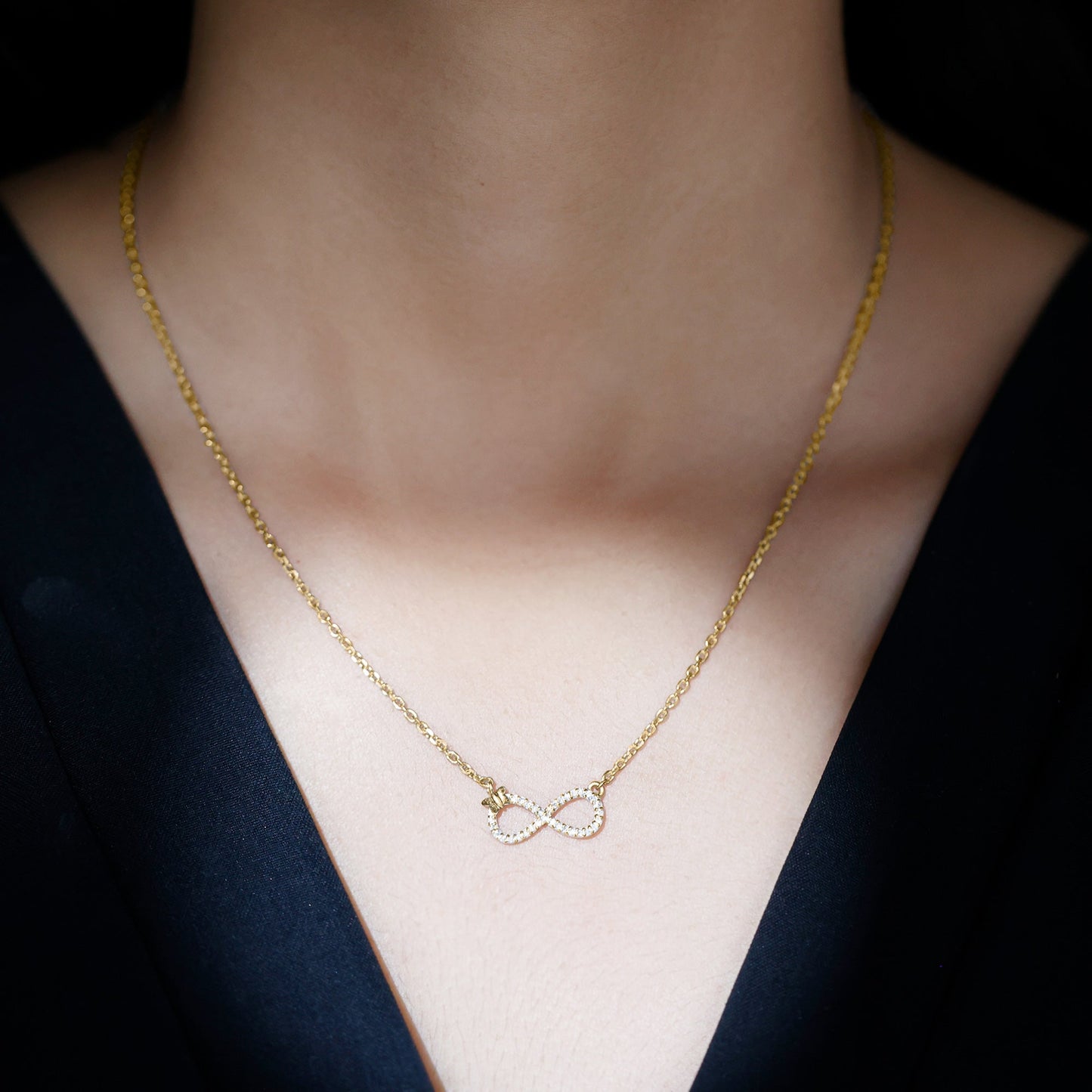 Lab Pave Set Diamond Sideways Infinity Butterfly Necklace